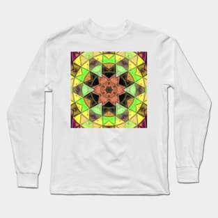 Mosaic Kaleidoscope Flower Green Yellow and Pink Long Sleeve T-Shirt